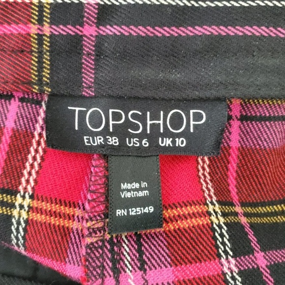 Topshop Womens Pink Tartan Plaid Hi Rise Pants Size 6 - Picture 6 of 6